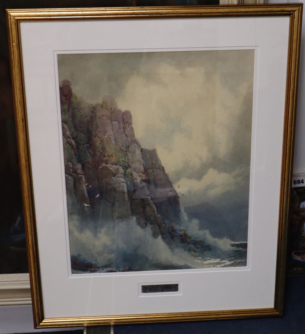 Rubens Southey (1881-1933), watercolour, Waves breaking on the shore, signed, 44 x 35cm